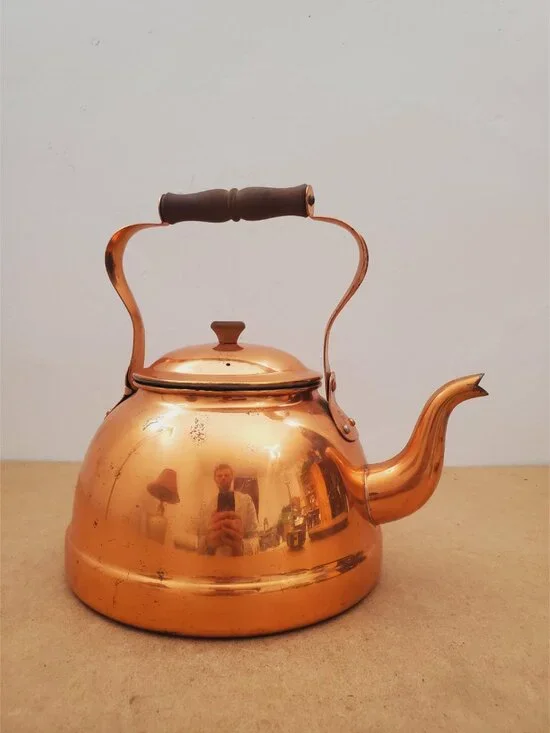 Vintage Copper Kettle with Brass & Wood Handle Antique Copper Kettle/Teapot - Picture 8 of 16